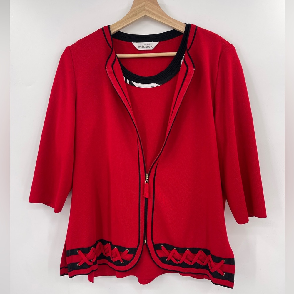 Misook SET Knit Blazer and Knit Top Size Small Red & Black Blazer Jacket Set